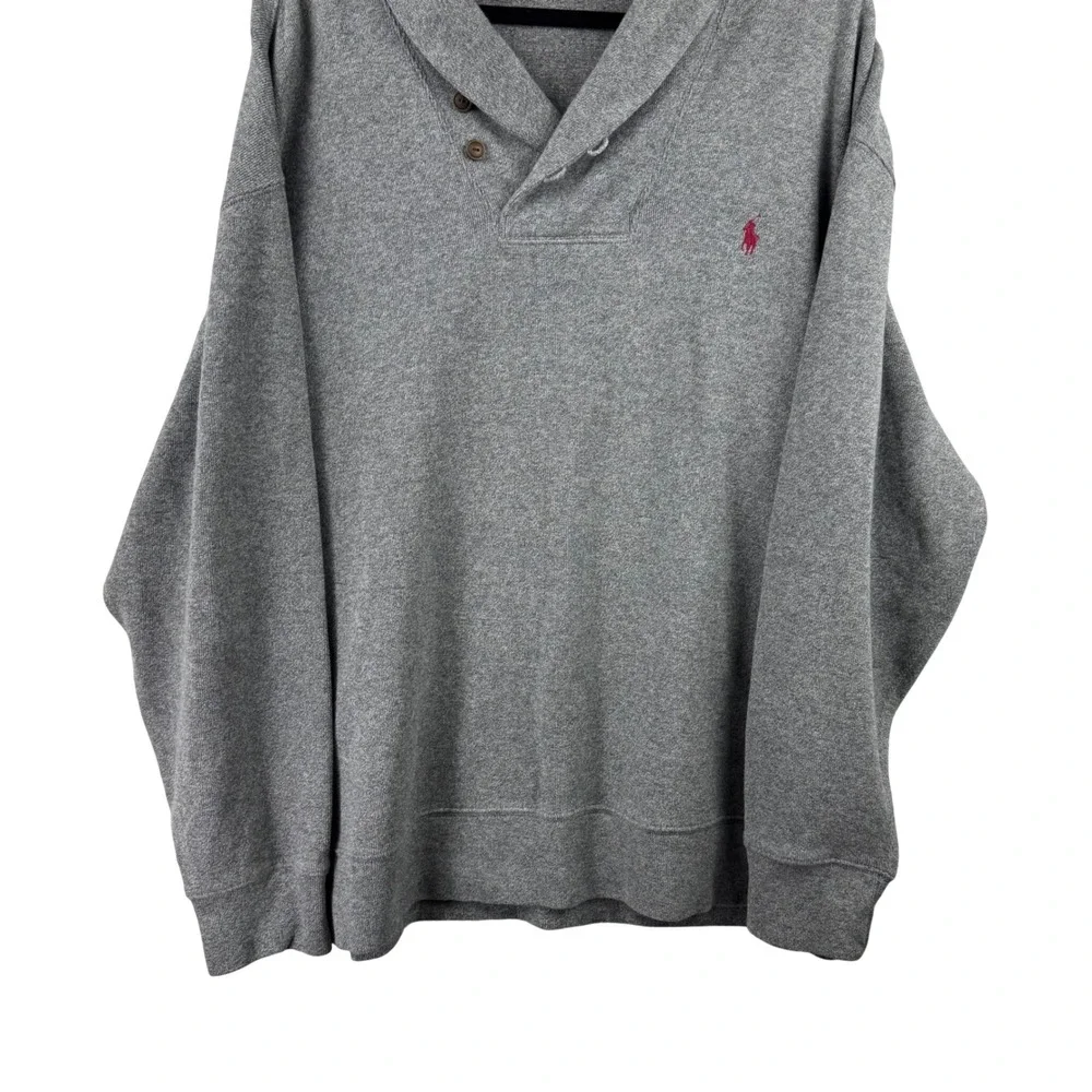 Polo Ralph Lauren Shawl Collar Pullover Mens 2XB Grey Cotton Preppy Old Money